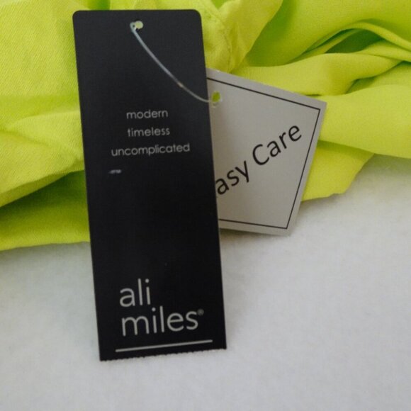 Ali Miles Tunic Top Women's Plus Size 3X Yellow Green Bright Button Front - Picture 8 of 9